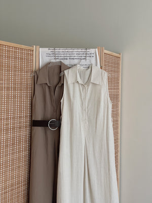 Vintage Belt Maxi Dress / 复古腰带棉麻衬衫长裙