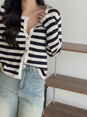 Unnie Style Stripes Cardigan / 韩系软糯条纹开衫