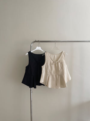 Vneck Front Tie Top / 茶歇V领宽摆上衣