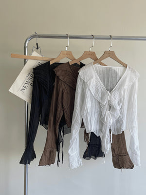 Belle Ruffle Blouse / 喇叭袖系带薄衫