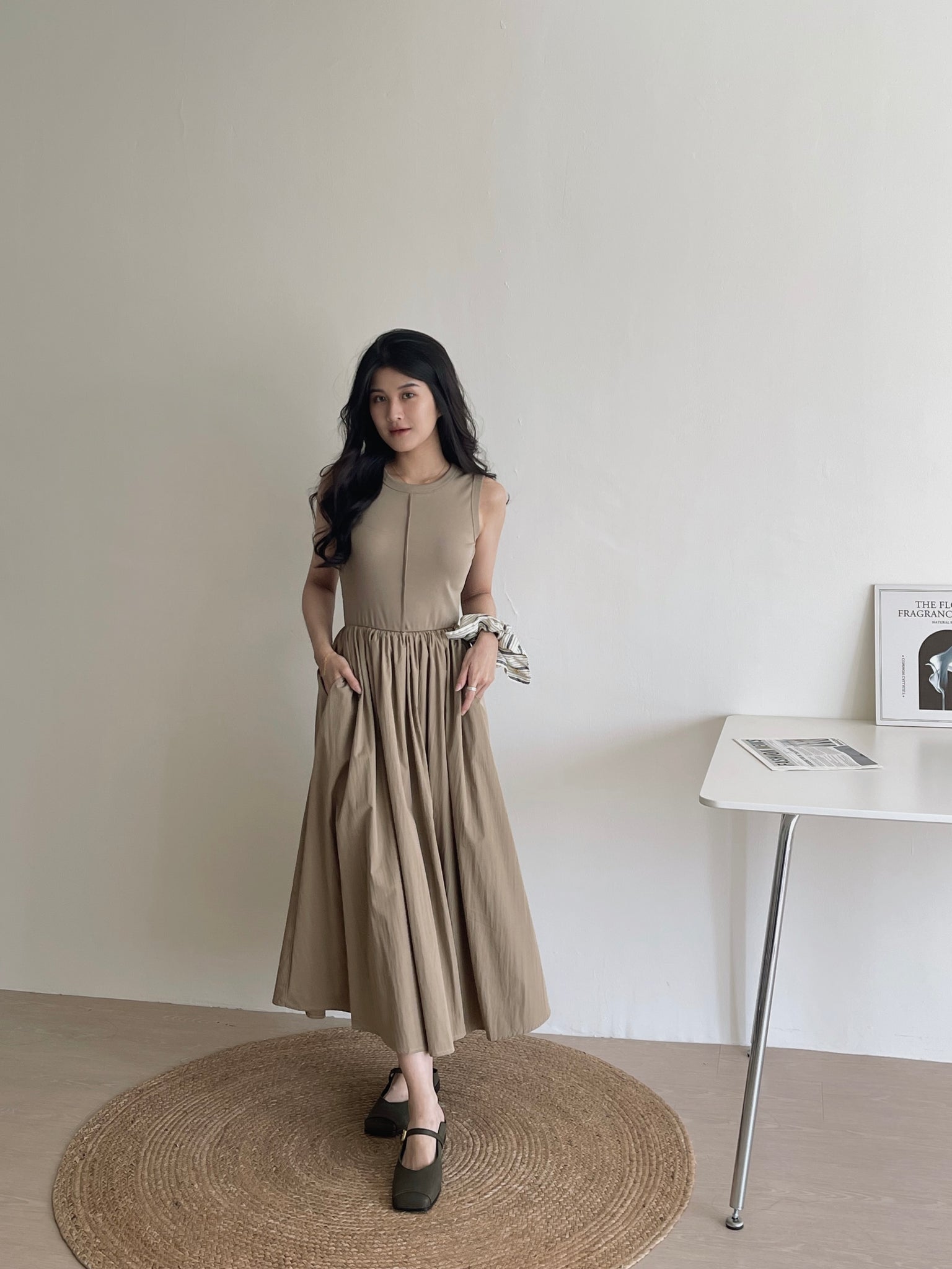 Cassia Ribbed Spliced Dress / 背心拼接连身长裙