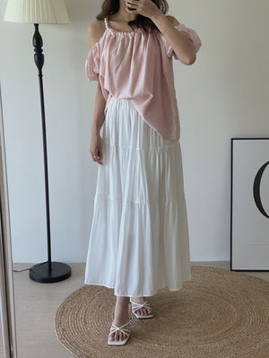 Tiered Flare Maxi Skirt / 飘逸拼接半身长裙