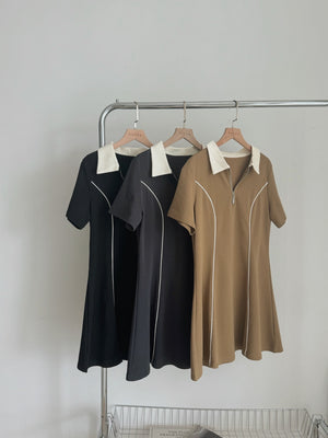 Casual Collar Polo Dress / 学院风线条Polo裙