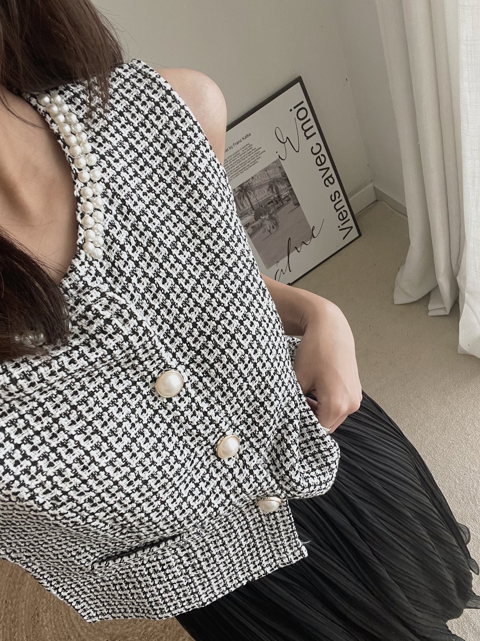 Pearl Tweed Vest / 名媛风钉珍珠马甲