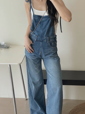 Tie Strap Denim Dungaree / 牛仔系肩带复古背带裤