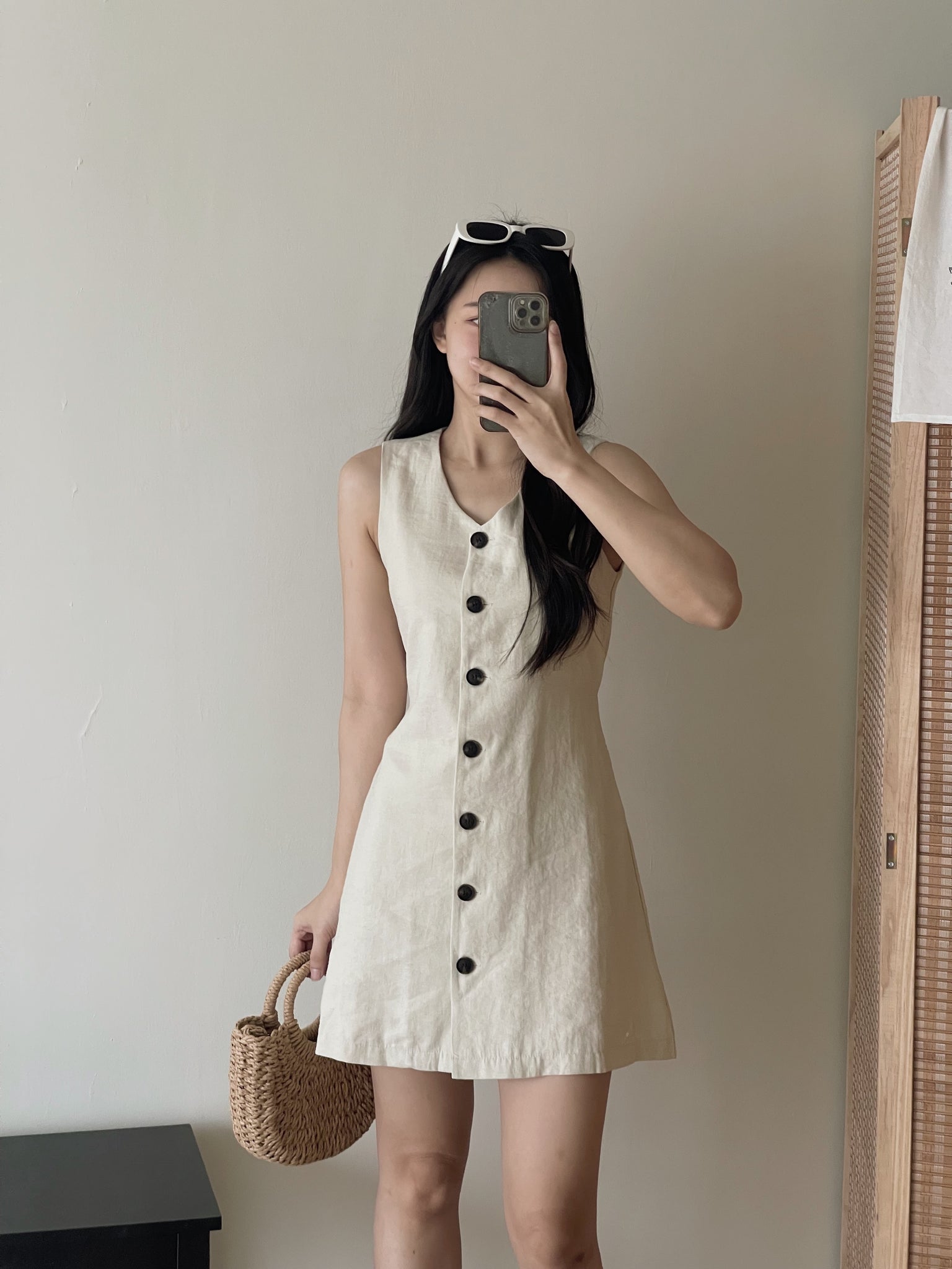 Chic Holiday A-line Dress / A字收腰亚麻裙