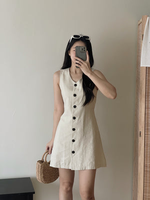 Chic Holiday A-line Dress / A字收腰亚麻裙
