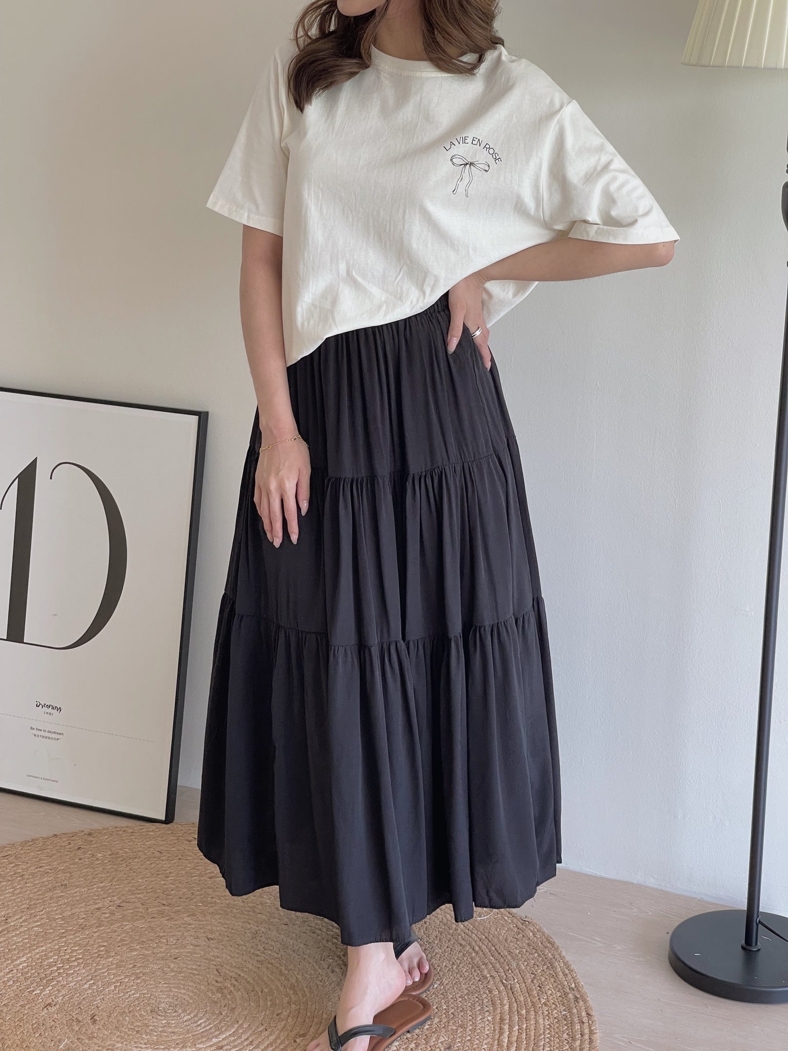 Tiered Flare Maxi Skirt / 飘逸拼接半身长裙