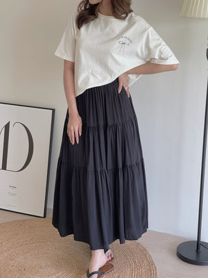 Tiered Flare Maxi Skirt / 飘逸拼接半身长裙