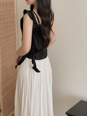 Ruffle Strap Satin Top / 缎面荷叶肩带小衫