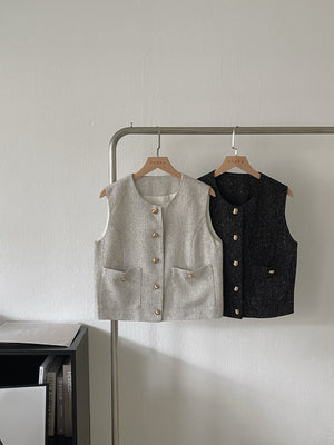 Emily Tweed Vest / 精致金扣小香马甲