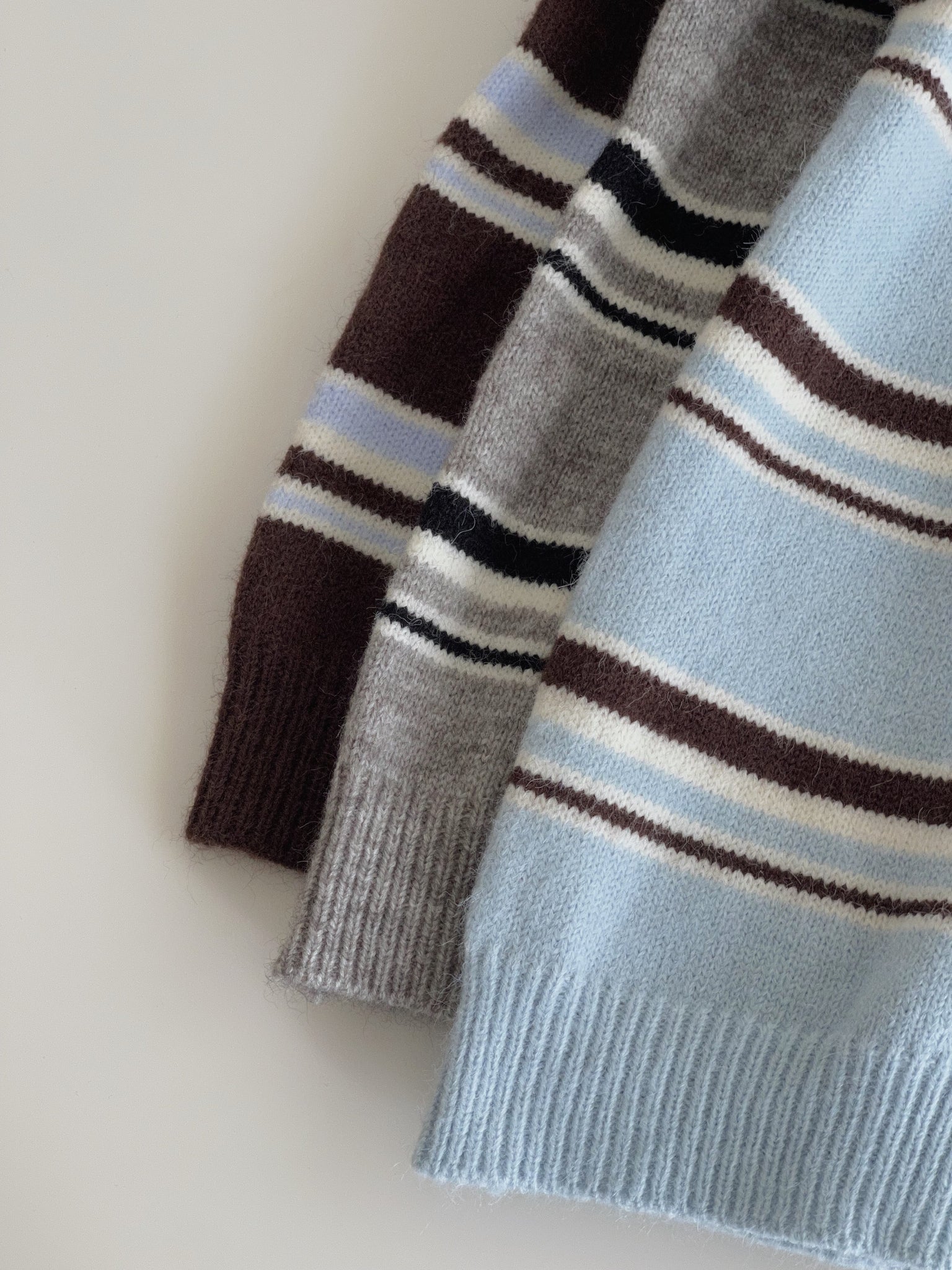 Korean Knit Round Tee / 横条撞色圆领毛衣T恤