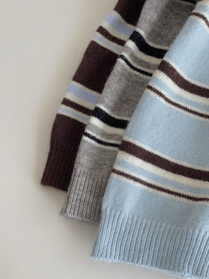 Korean Knit Round Tee / 横条撞色圆领毛衣T恤