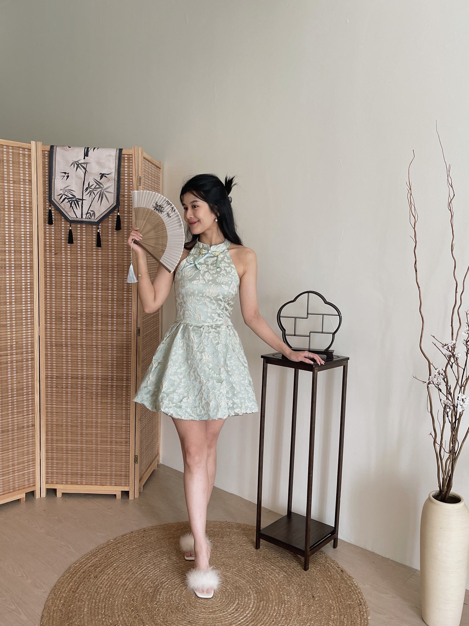 Carlin Emboss Jacquard Jumpsuit Dress / 【花影仙蝶】浮雕提花连体旗袍