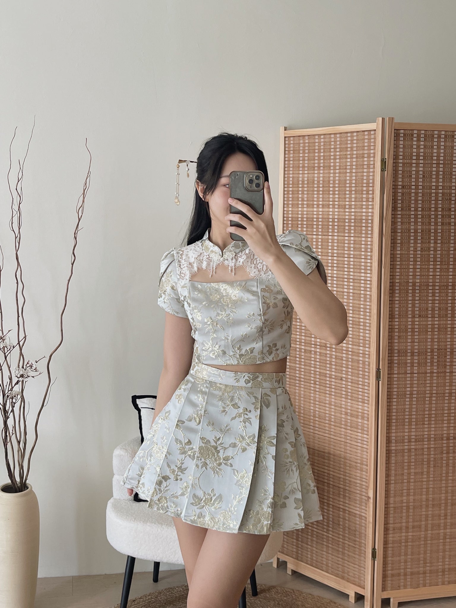 Brocade Spliced Lace Set / 【绣蕊锦裳】拼接蕾丝百褶裙套装