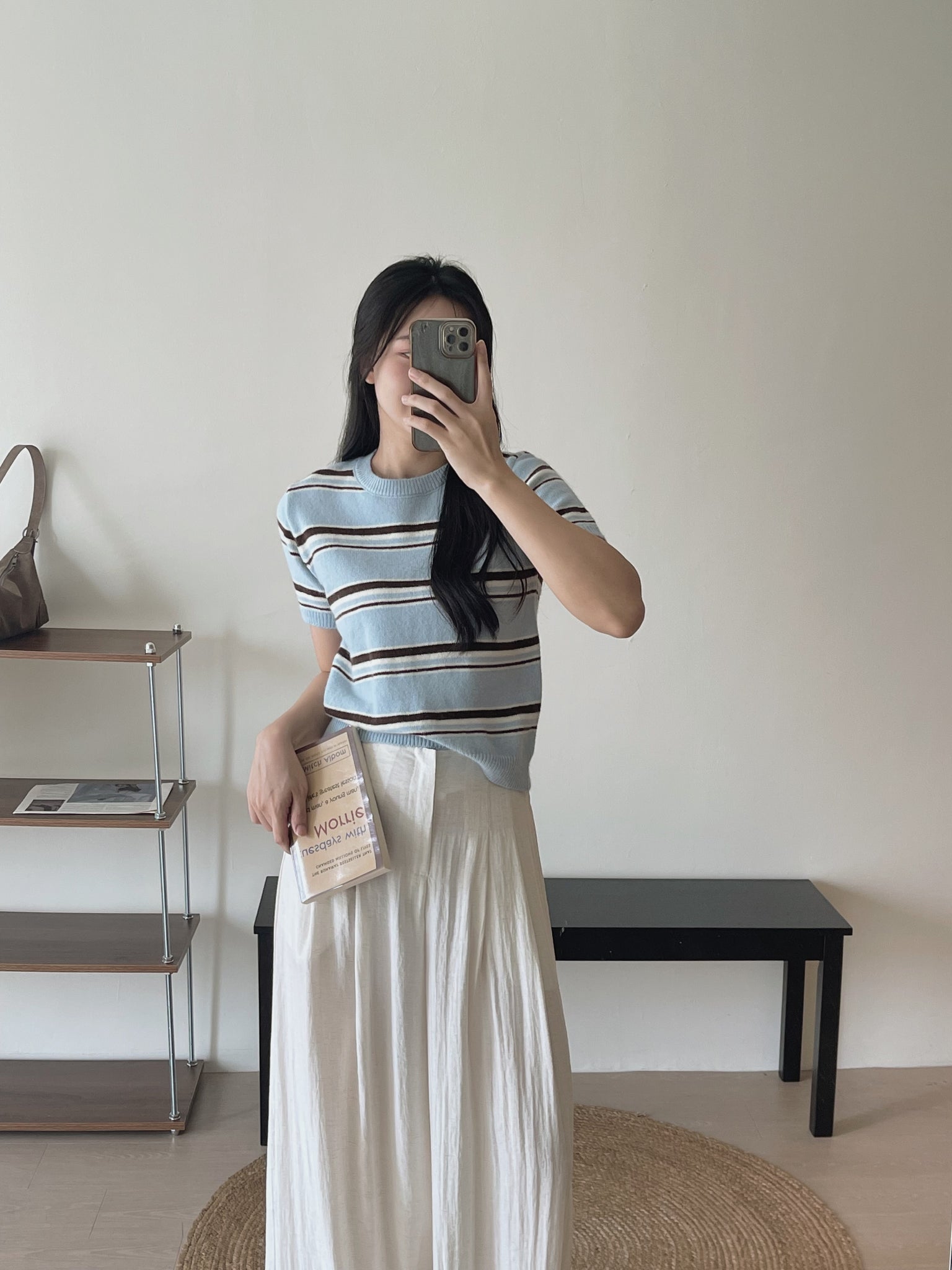 Korean Knit Round Tee / 横条撞色圆领毛衣T恤