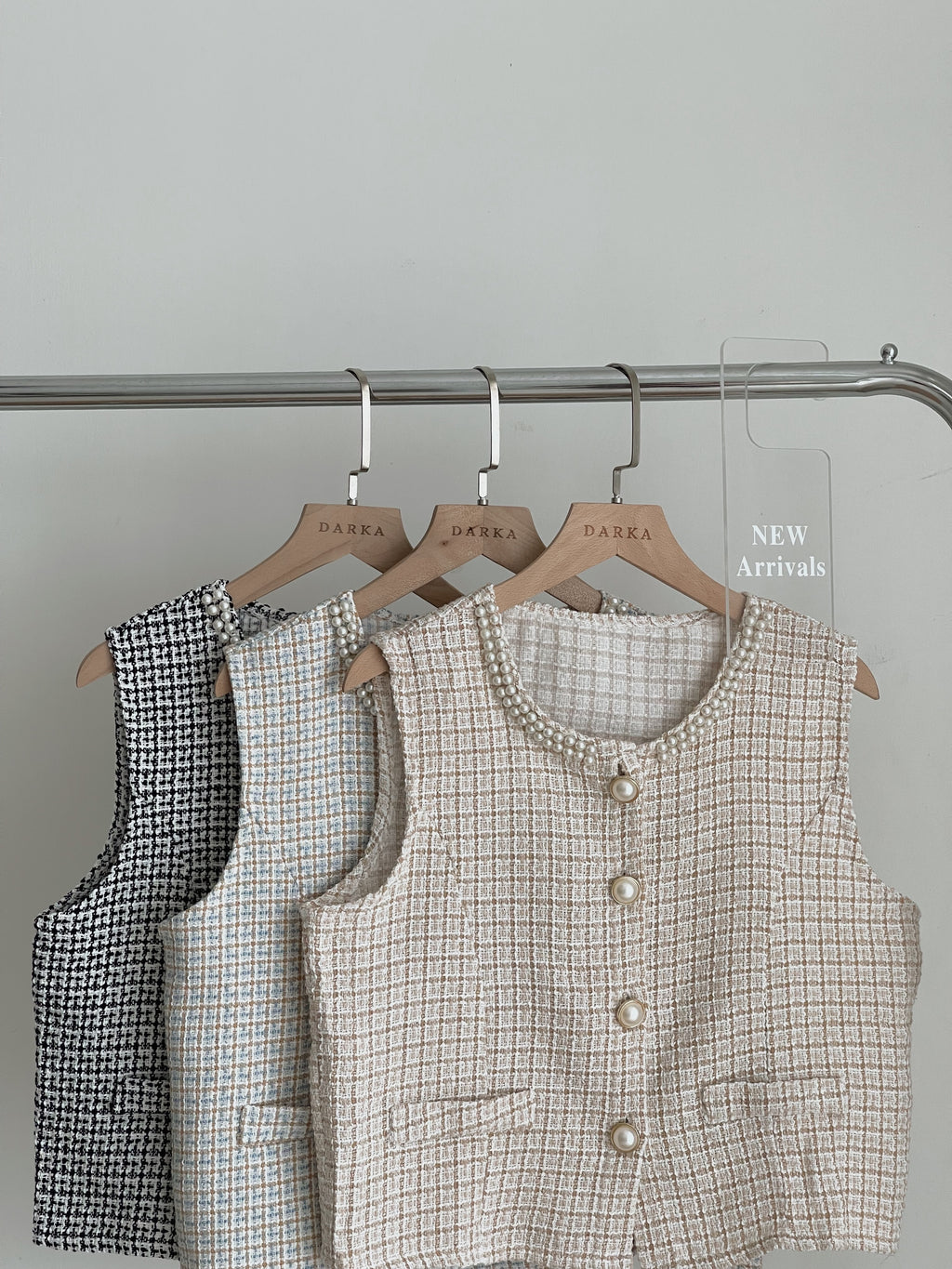 Pearl Tweed Vest / 名媛风钉珍珠马甲