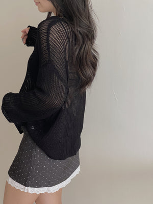 Korean Loose Knitted Sweater / 韩版慵懒镂空针织罩衫