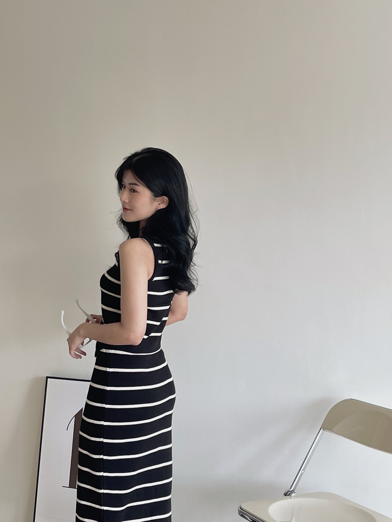 Ladies Stripes Sleeveless Set / 优雅条纹背心套装