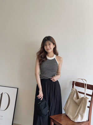 Stripes Halterneck Singlet / 杏黑条针织挂脖背心