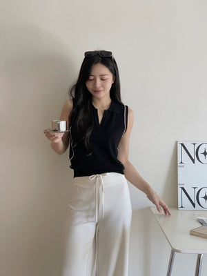 Vneck Sleeveless Knit Top / 显瘦尖领针织无袖上衣
