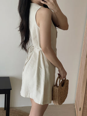 Chic Holiday A-line Dress / A字收腰亚麻裙