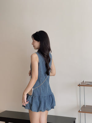 Preppy Collared Denim Dress / 学院风翻领牛仔连衣裙
