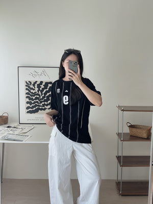 Badge Stripes Oversized Tee / 美式徽章条纹宽松T恤
