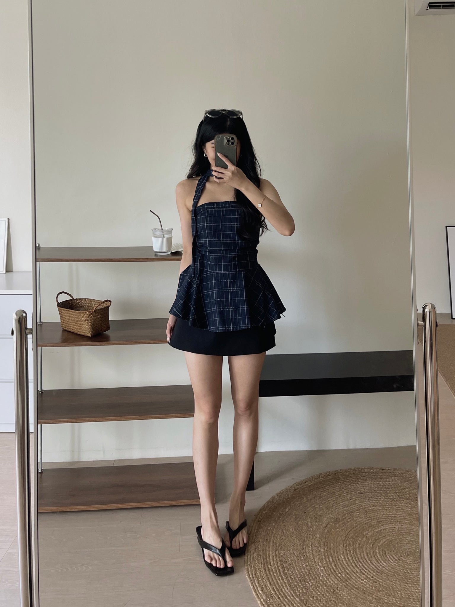 Plaid Halter Strap Tube Top / 格子围脖带上衣抹胸上衣