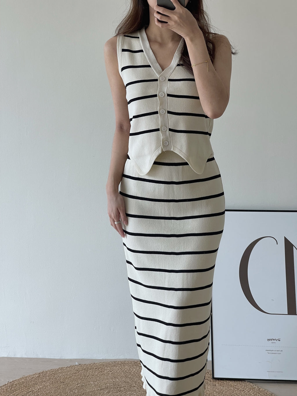 Ladies Stripes Sleeveless Set / 优雅条纹背心套装