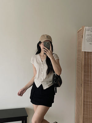 Button Knit Half Sleeve Tee / 排扣针织半袖T恤