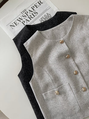 Emily Tweed Vest / 精致金扣小香马甲