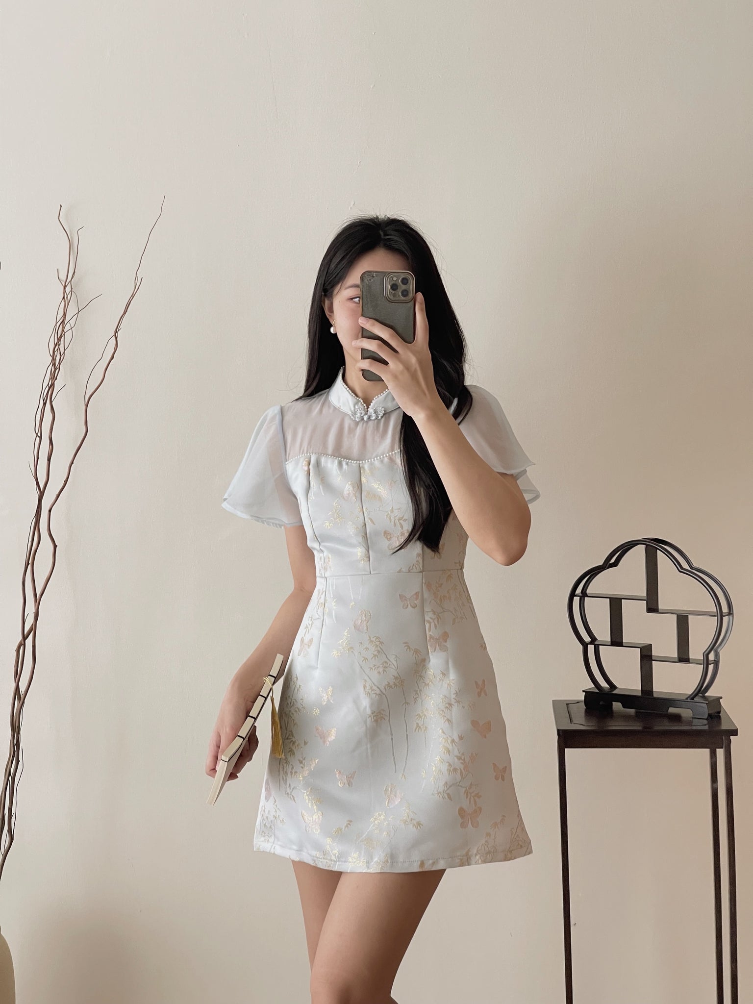 Butterfly Flutter Qipao Dress / 锦蝶花语-金线提花改良旗袍