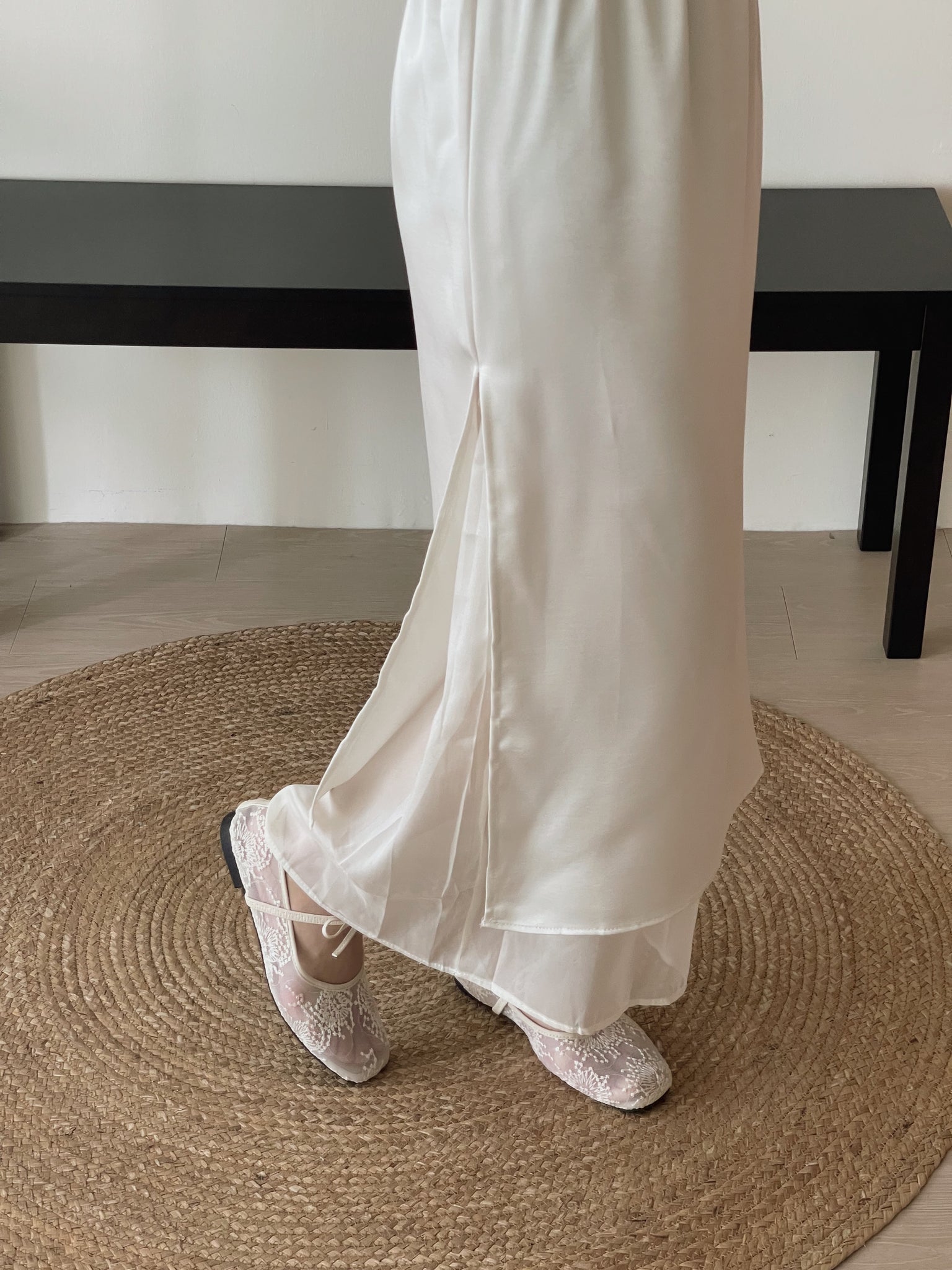 Satin Mesh Layers Skirt / 欧根纱缎面双层半身裙