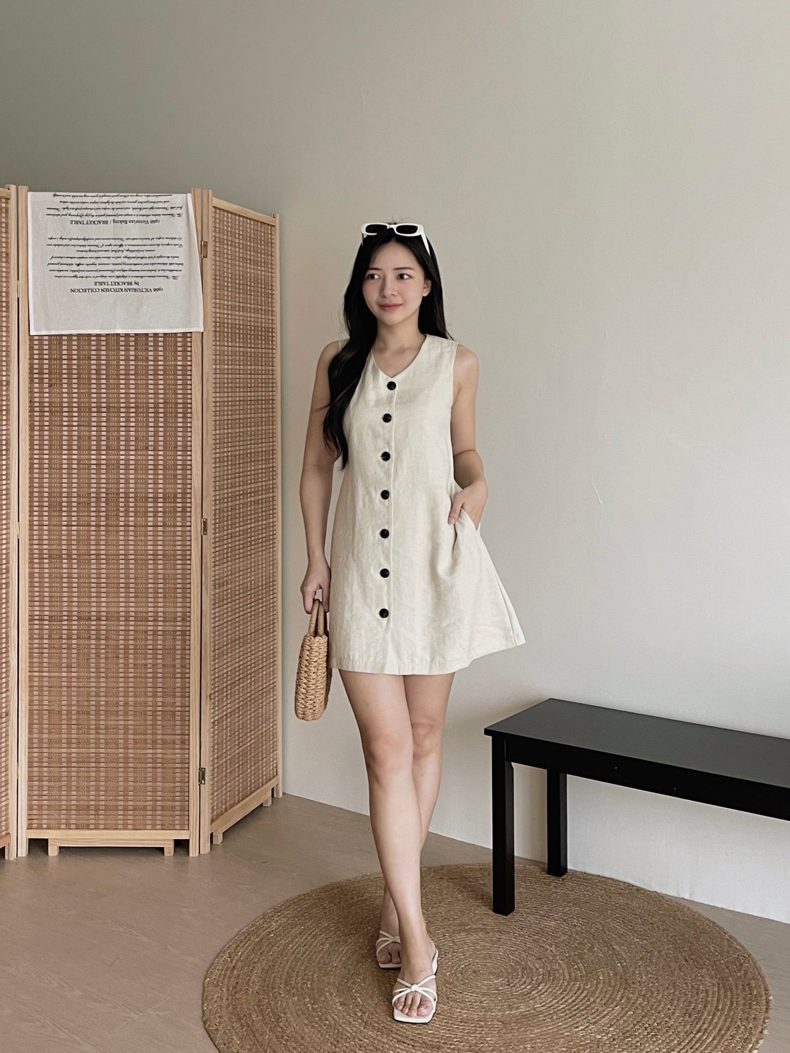 Chic Holiday A-line Dress / A字收腰亚麻裙