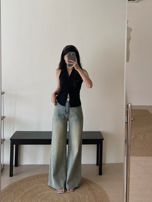 Collared Split Slim Top / 辣妹Polo领排扣修身小衫