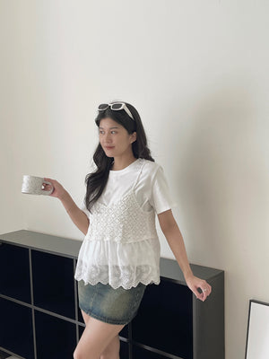 Saina Crochet 2pcs Top / 钩花针织吊带两件套