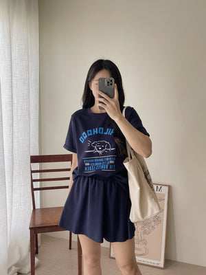 Puppy Cartoon Skort Set / 太空棉小狗卡通裤裙套装