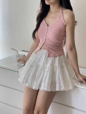 Button Halterneck Padded Top / 纯欲挂脖胸垫背心