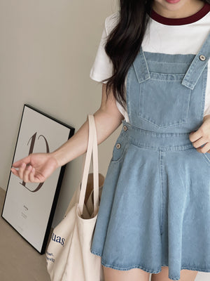 Denim Wide Leg Overall / 减龄阔腿背带裤裙