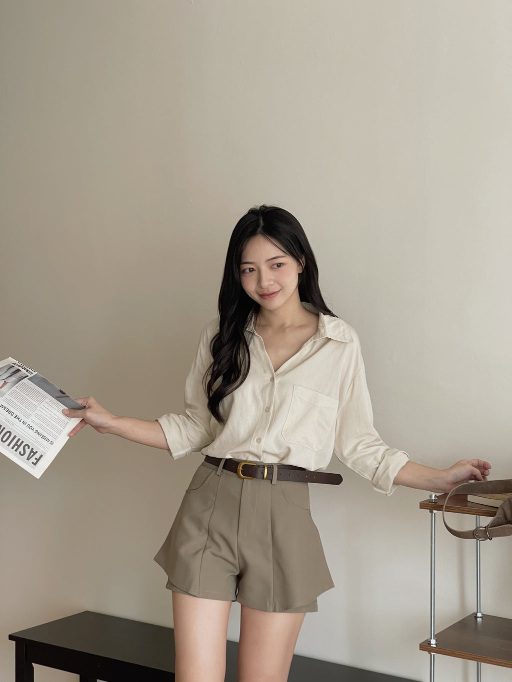 Chic Casual Shirt  / Polo尖领干练宽松衬衣