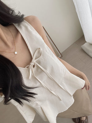 Vneck Front Tie Top / 茶歇V领宽摆上衣