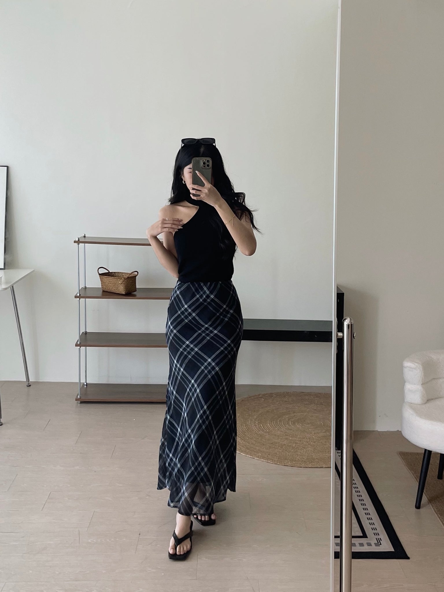 Soft Plaid Mesh Fishtail Skirt / 文艺格纹薄纱鱼尾裙