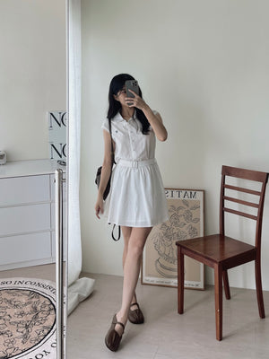 Prep Breeze Collar Dress / 刺绣学院风绑带连衣裙