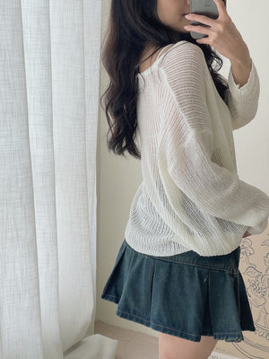Korean Loose Knitted Sweater / 韩版慵懒镂空针织罩衫