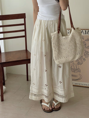 Eyelet Hollow Trousers / 钩花镂空休闲长裤