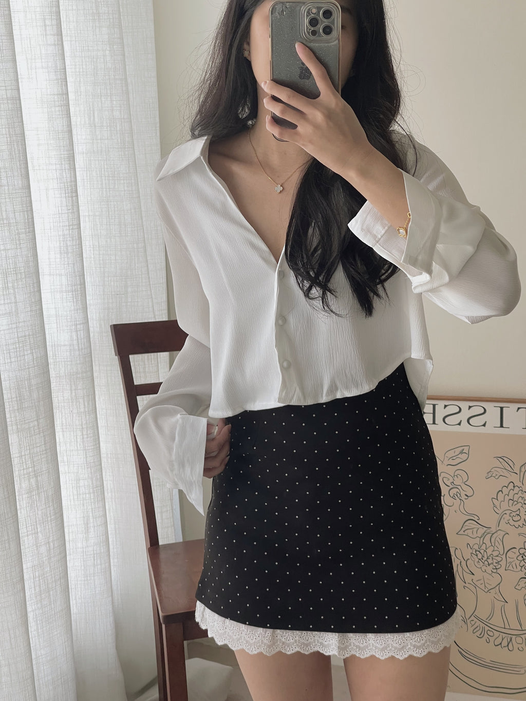 Crepon Silky Crop Shirt / 纹理水光锻短衬衫