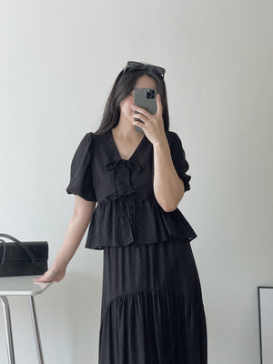 Linen Puff Sleeves Top / 棉麻泡泡袖上衣