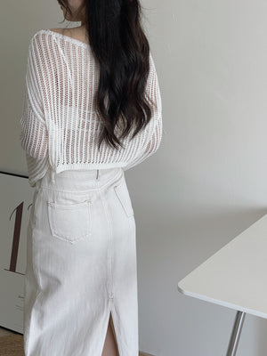 Hollow Wide Shoulder Top / 镂空落肩长袖衫