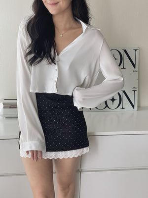 Crepon Silky Crop Shirt / 纹理水光锻短衬衫